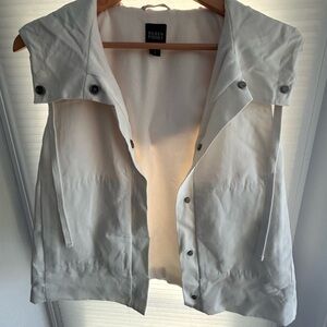 Eileen Fisher White Hood Vest Sleeveless Soft Lining Waterproof Casual Quiet Lux